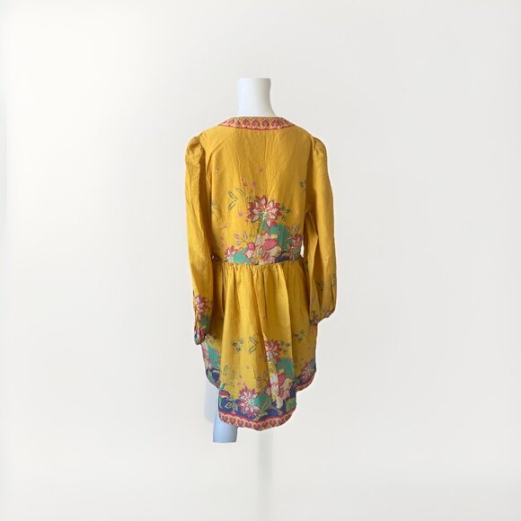 Antonio Melani Emma Boho Floral Long Sleeve Mini Dress Yellow Size 12 V-Neck - Picture 6 of 8